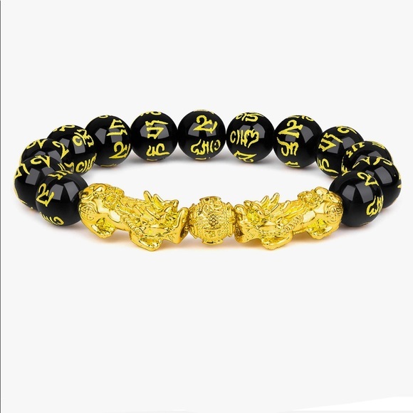 Feng Shui Black Obsidian Wealth Bracelet 12mm Beaded Pi Xiu Bracelet - Picture 1 of 11